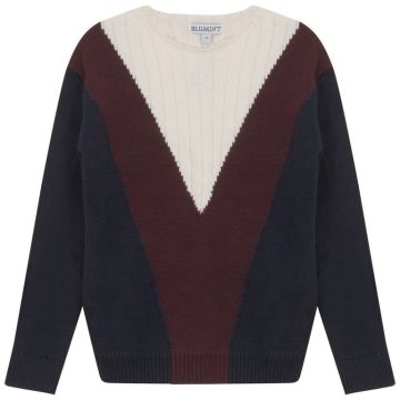 Blumint Ribbed V Detail Sweater Navy/Burgundy/Cream