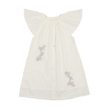 Maniere DELICATE FLORAL SHORT SLEEVE DRESS, IVORY