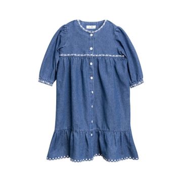 Nou Nelle Denim Trimmed 3/4 Sleeves Dress