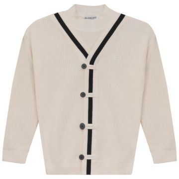 Blumint Contrast Trim Cardigan Mock Neck Cream/Black