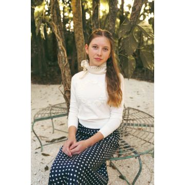 Coco Blanc Chunky Crew Sweater with embossed center