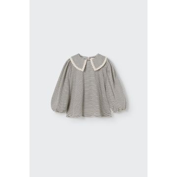 My Little Cozmo Organic slub striped collar t-shirt navy