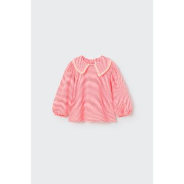 My Little Cozmo Organic slub striped collar t-shirt coral 