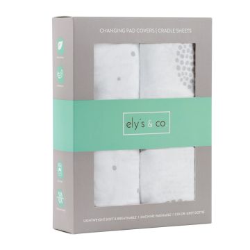 Ely & Co Grey Dottie & Circle Cotton 2 Pack PNP Sheets