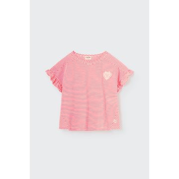 My Little Cozmo Organic slub striped flutter t-shirt Neon Coral