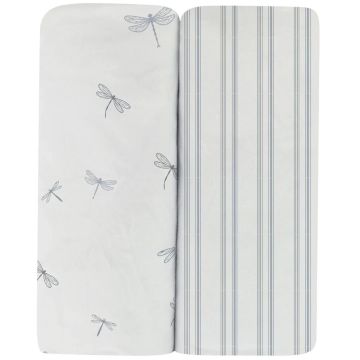 Ely's and Co 2 pack Bassinet Sheet - Blue Dragonflies + Stripes
