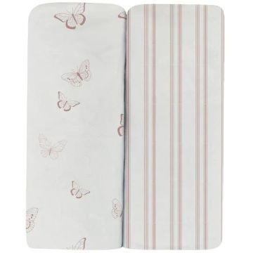 Ely's and Co 2 pack Crib Sheet - Pink Butterflies + Stripes