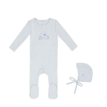 Mini Label Embroidered Carriage-Boys Footie and Hat