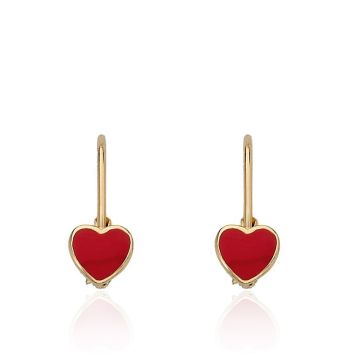 Twin Stars Red Enamel Heart Leverback Earring