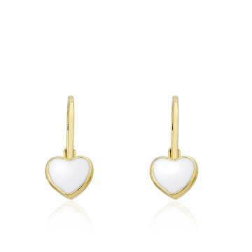 Twin Stars 14k Gold Plated White enamel heart Leverback Earring