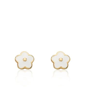 Twin Stars 14k Gold Plated White Enamel Flower Stud Earring