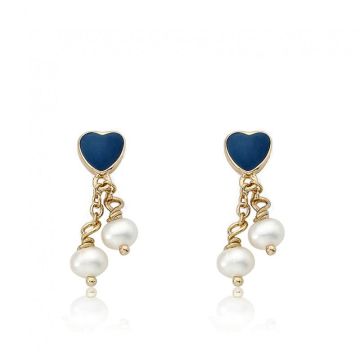 I LOVE MY JEWELS Blue Heart With Two Pearl Lariat Dangle Earring