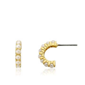 Twin Stars Gold Plated Half Hoop Earring With Pearl