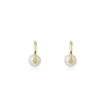 Twin Stars 14k Gold Plated Pearl Slide On Small hoop Earring