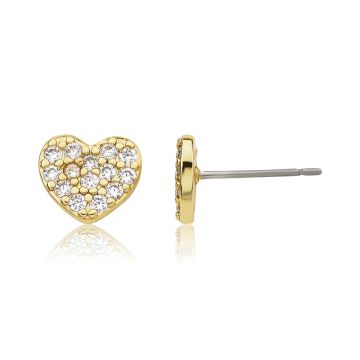 Twin Stars 14K Gold Plated CZ Filled Heart Stud