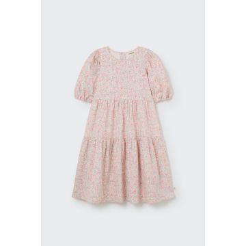 My Little Cozmo Organic Floral Dress Neon Coral