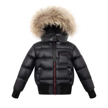 Ellabee Girls Accent Zipper Bomber Black/Red Zipper