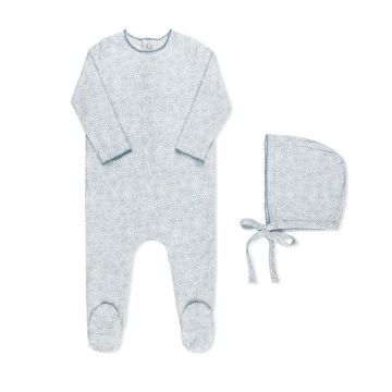 Tricot Faded Floral Footie+Bonnet