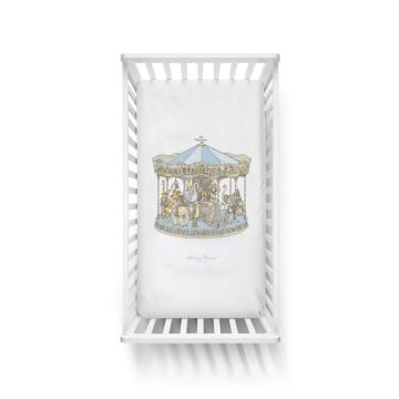 Atelier Choux Satin Fitted Sheet Carousel Blue