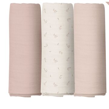 Elys and Co 3 pack Muslin Swaddles - Floral and 2 Pink Solids
