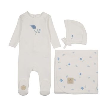 Mon Tresor Floral Art strokes Boys Layette Set Ivory/Blue