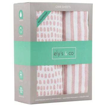 Ely's & Co Waterproof Crib Sheet Set Stripes and Splash - Pink