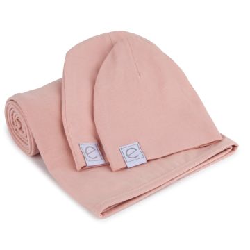 Ely's & Co Cotton Knit Jersey Swaddle Blanket and Beanie Girl Gift Set