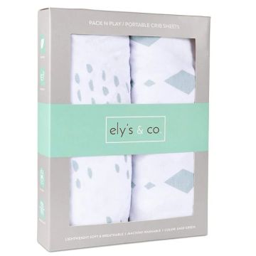 Ely's & Co Pack N Play Portable Crib Sheet Set - Diamond Set Sage