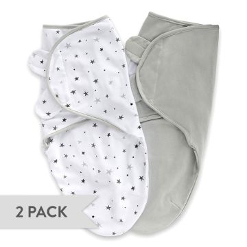 Ely's & Co Adjustable Swaddle Small Grey Stars + Solid Grey