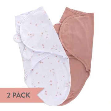 Ely's & Co Adjustable Swaddle Pink Mauve Stars + Solid Pink Mauve