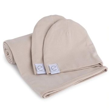 Ely's & Co Spandex Swaddle Blanket with 2 Baby Hats - Tan