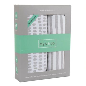 Ely's & Co Waterproof Bassinet Sheet Set - Stripes and Splash Taupe