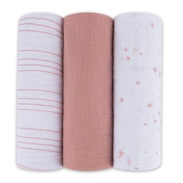 Ely's & Co Muslin Swaddle Blanket 3 Pack Mauve