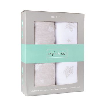 Elys and Co Drawn Star Print Cotton Sheets, 2 Pack - Crib/Toddler Bed Sheets