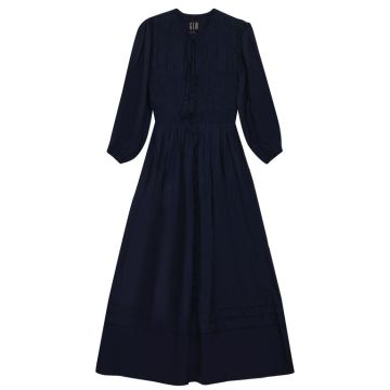 GEM Smocked Button Down Dress Navy