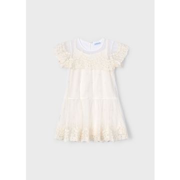 Mayoral Embroidered Tulle Dress Bone