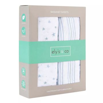 Ely's & Co Bassinet Sheets Blue Stars + Stripes 