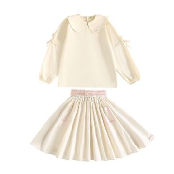 RetroKid Halston Gathered Ribbon Sleeve Collar Blouse & Smocked Skirt Set