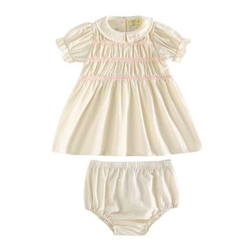 RetroKid Halston Smocked Baby Girl Bloomer Set Cream/Pink