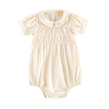 RetroKid Halston Smocked Baby Girl Romper Cream/Pink