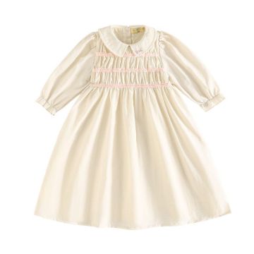 RetroKid Halston Smocked Dress - 3/4 Sleeve Cream/Pink