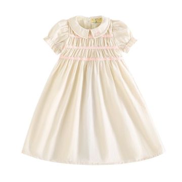 RetroKid Halston Smocked Short Sleeve Dress Cream/Pink