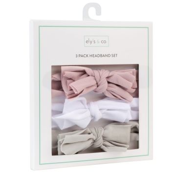 Ely's & Co Cotton Bow Headbands 3 Pack Mauve Lavender ,White ,Grey