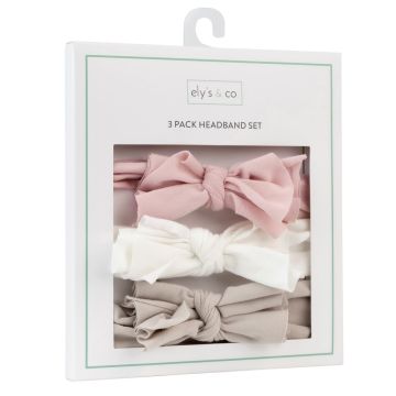 Ely's & Co Cotton Bow Headbands 3 Pack 0-12 Months Blush Pink,Ivory,Tan
