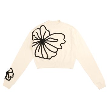 HEV CABLE EMBOIDERED FLOWER KNIT Ivory