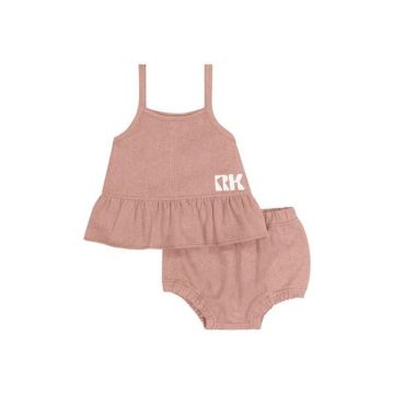 RetroKid Hollis Denim Baby Girl Ruffle Tank + Bloomers Set Pink