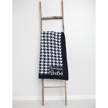 Bandeau Houndstooth Knit Blanket Black