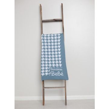 Bandeau Houndstooth Knit Blanket Dusty Blue