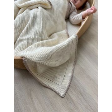 Little Threads Oat Cream Knitted Cotton Blanket