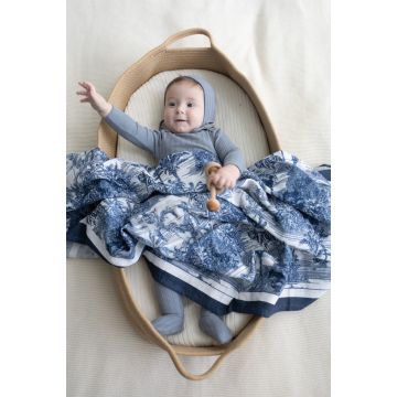 Little Threads Blue Jungle Toile Muslin Blanket